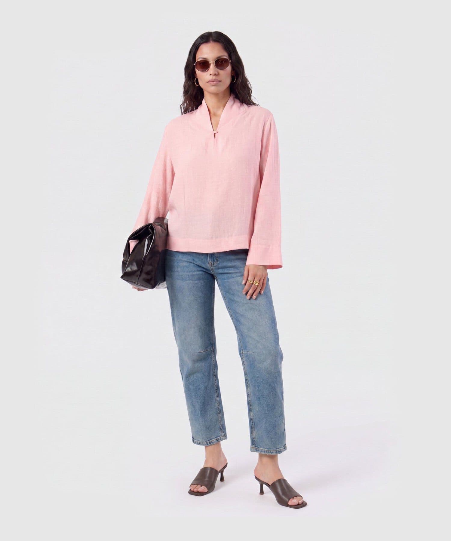 Blusa Orquídea Texturizado rosa empolvado para mujer, vista 2