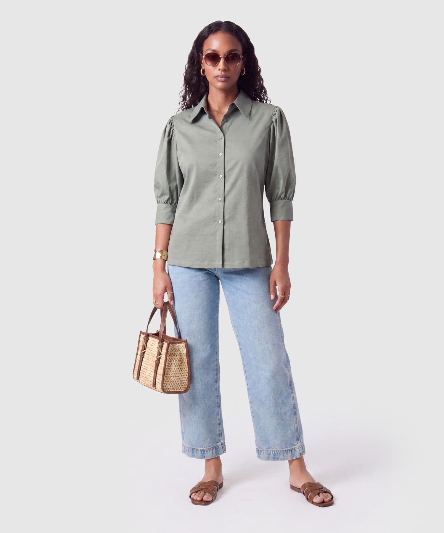 Camisa Julieta de Día verde oliva para mujer, vista 2