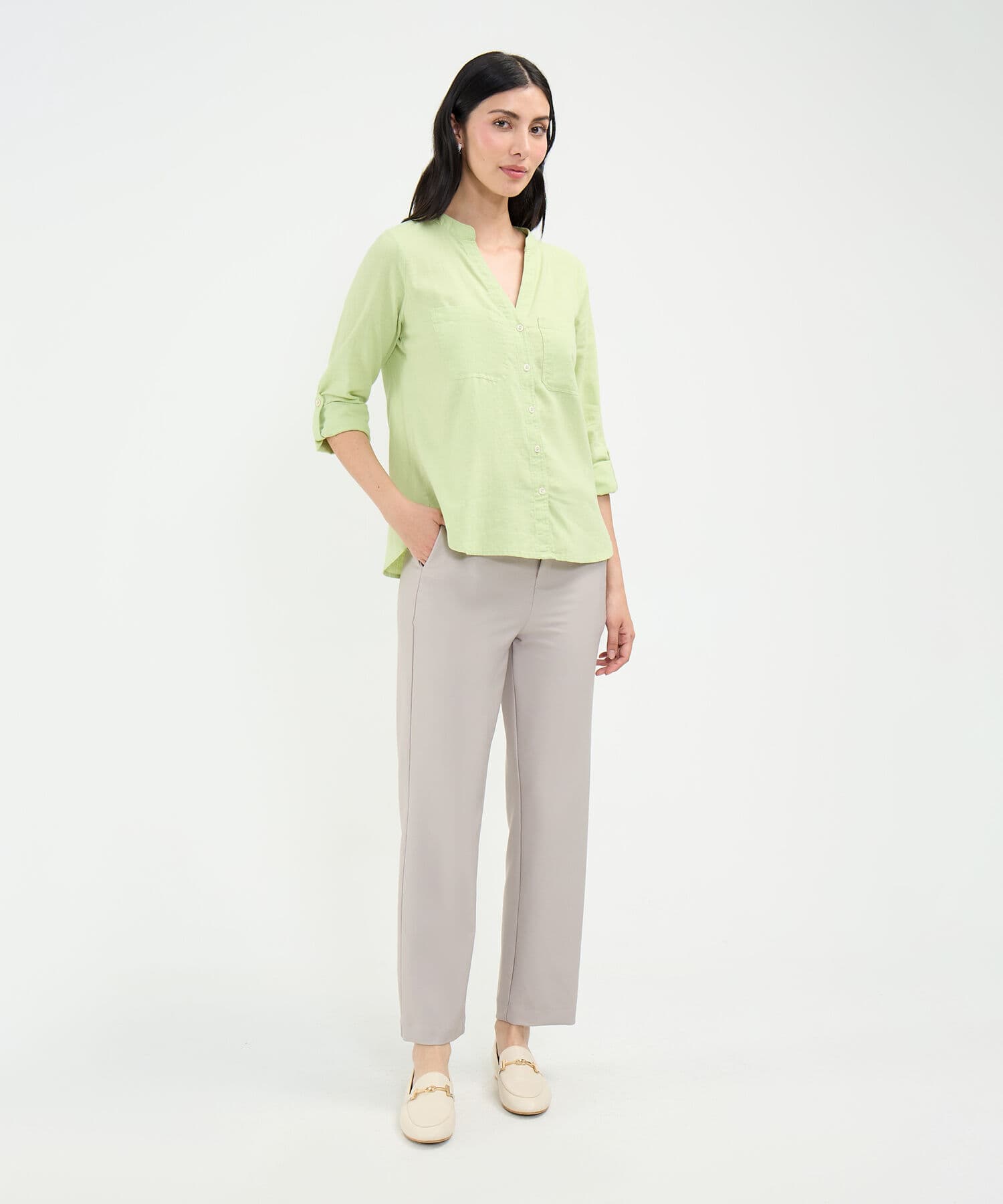 Blusa Tierra Edición Lino verde oliva para mujer, vista 2