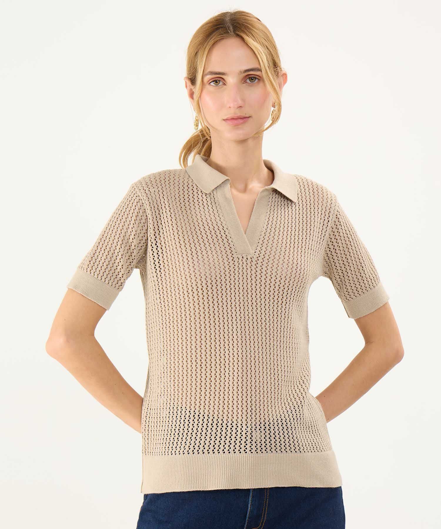 Polo Jacaranda Edición Lino café para mujer, vista principal