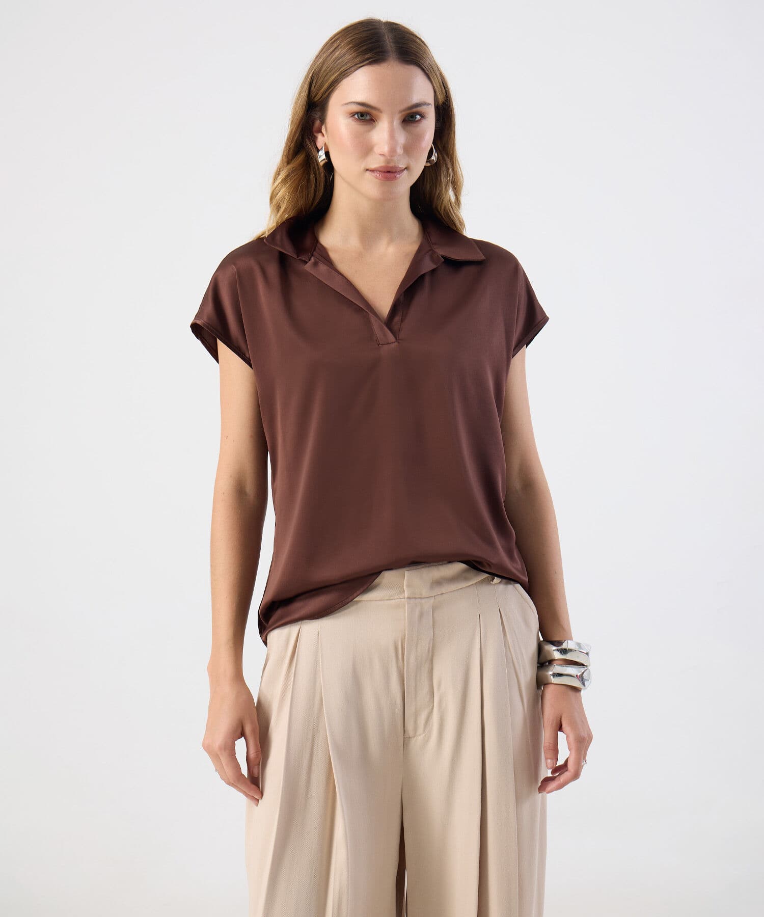 Blusa Valle de Noche café para mujer, vista principal