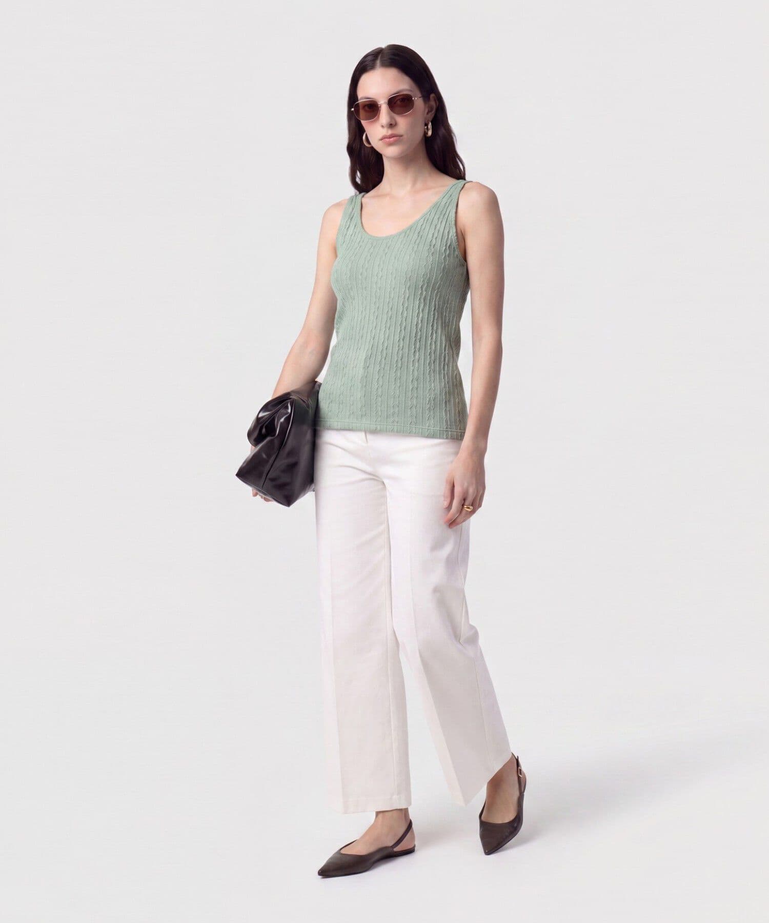 Camiseta Bahía Texturizado verde oliva para mujer, vista 2