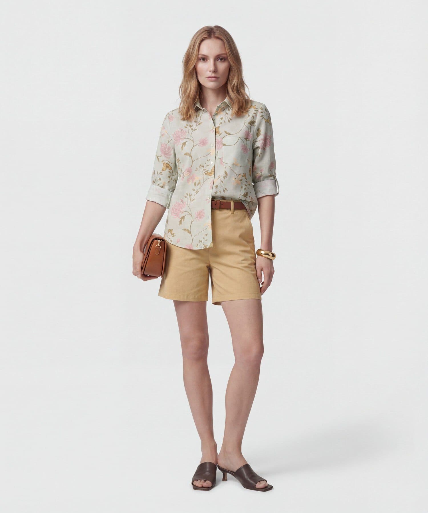 Camisa Horizonte Edición Lino verde oliva para mujer, vista 2