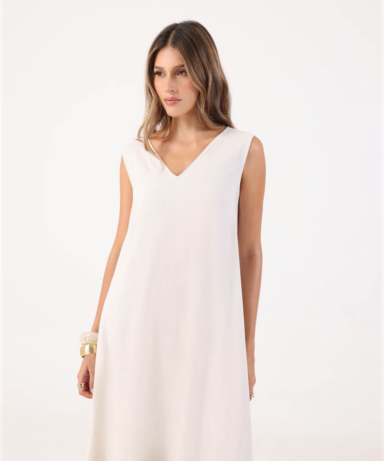 Vestido Río Fluido arena para mujer, vista 2