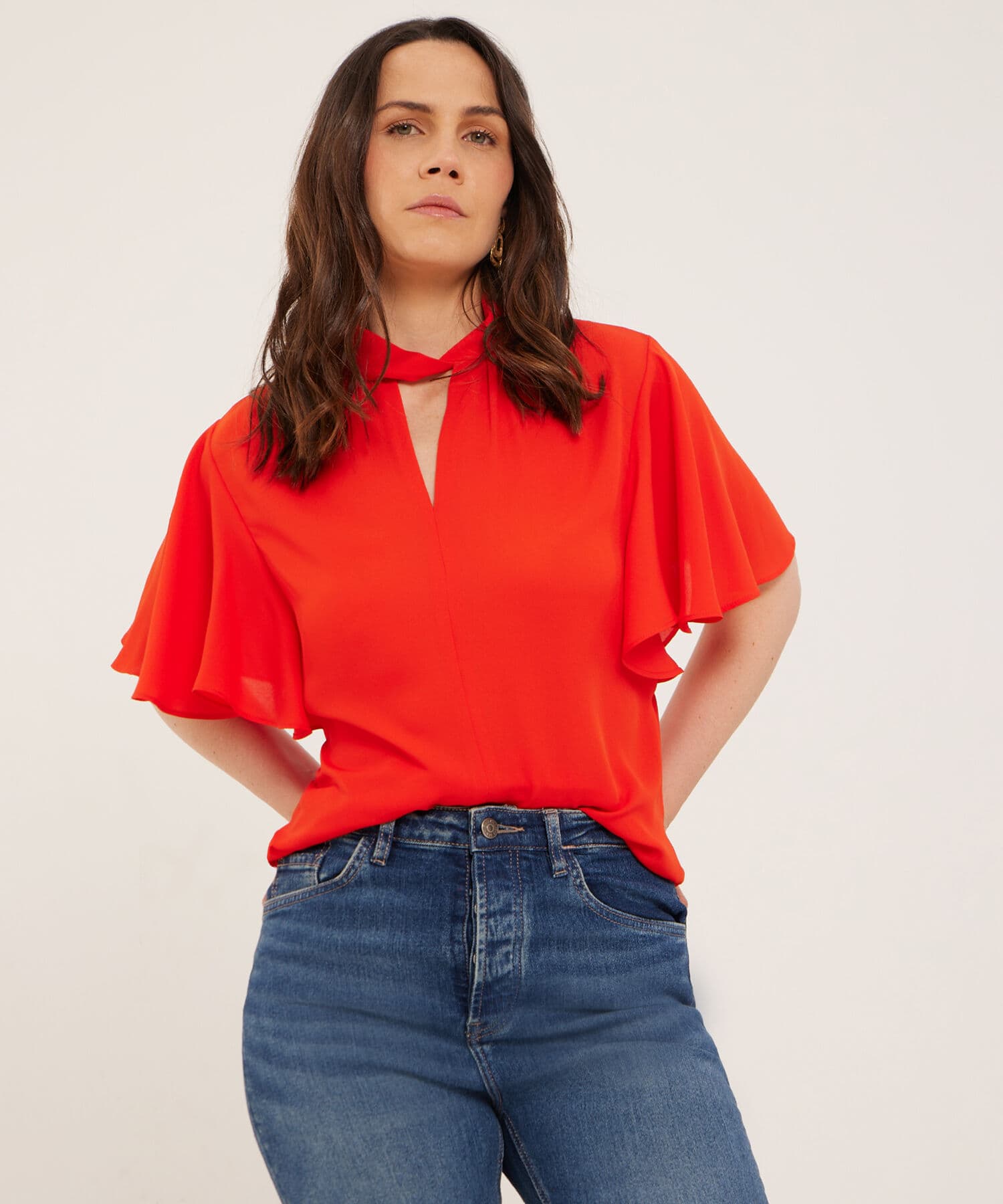 Blusa Coral Minimalista naranja para mujer, vista principal