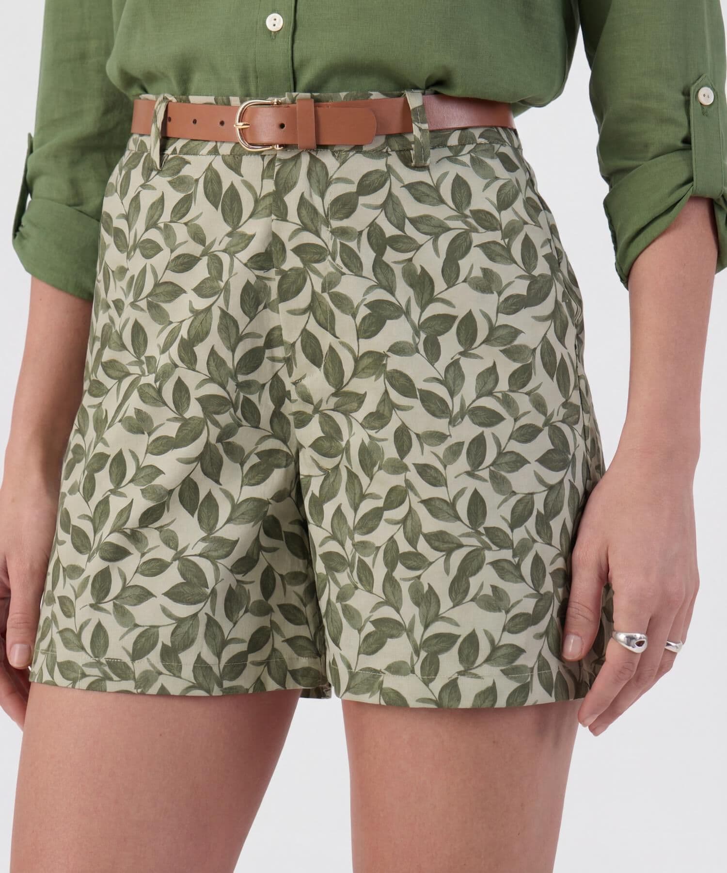 Bermuda Flora Relajado verde oliva para mujer, vista 3
