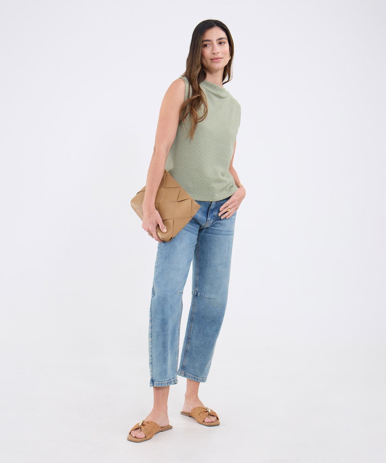 Camiseta Valle Edición Lino verde oliva para mujer, vista 2