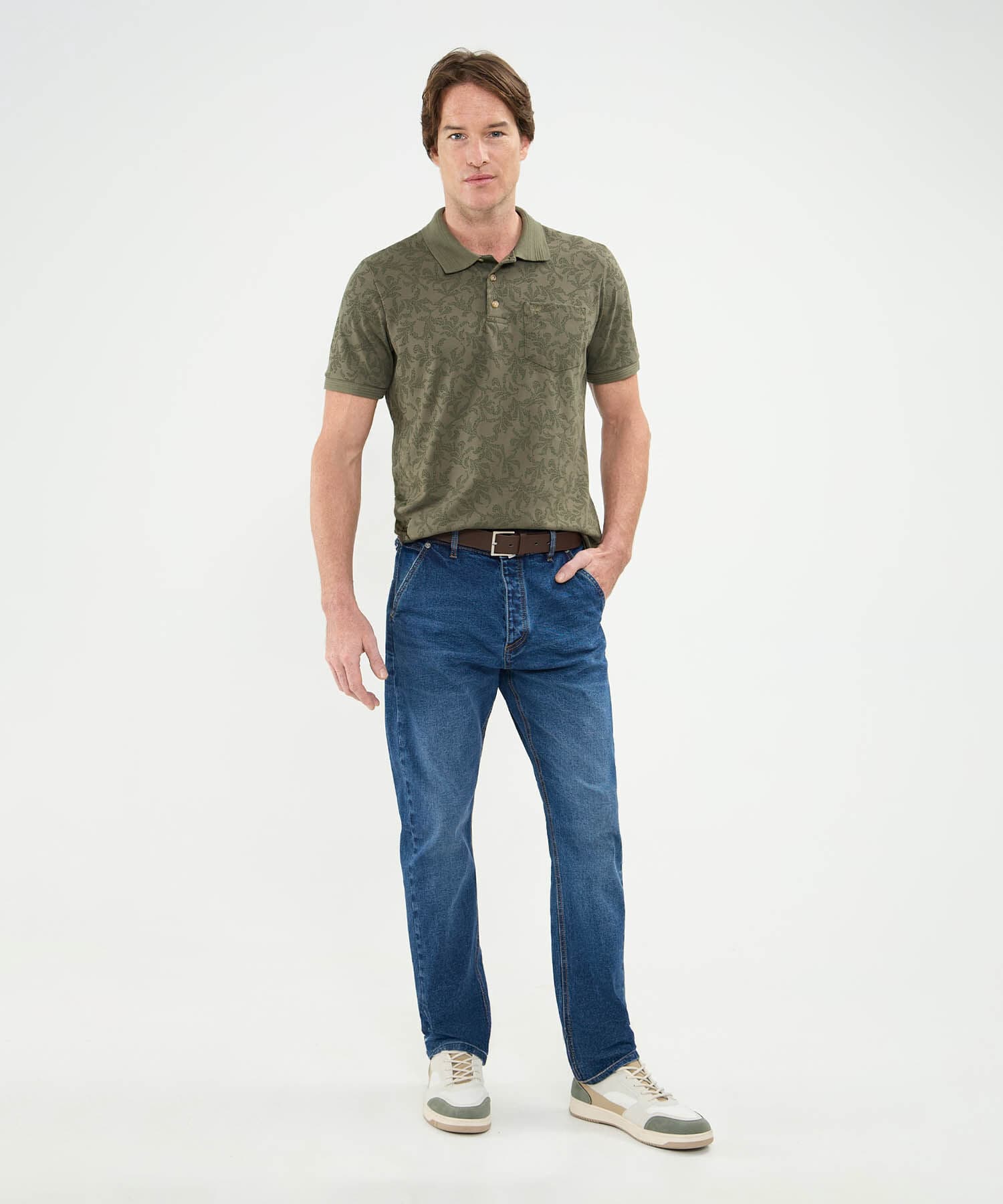 Polo Coral Relajado verde oliva para hombre, vista 2