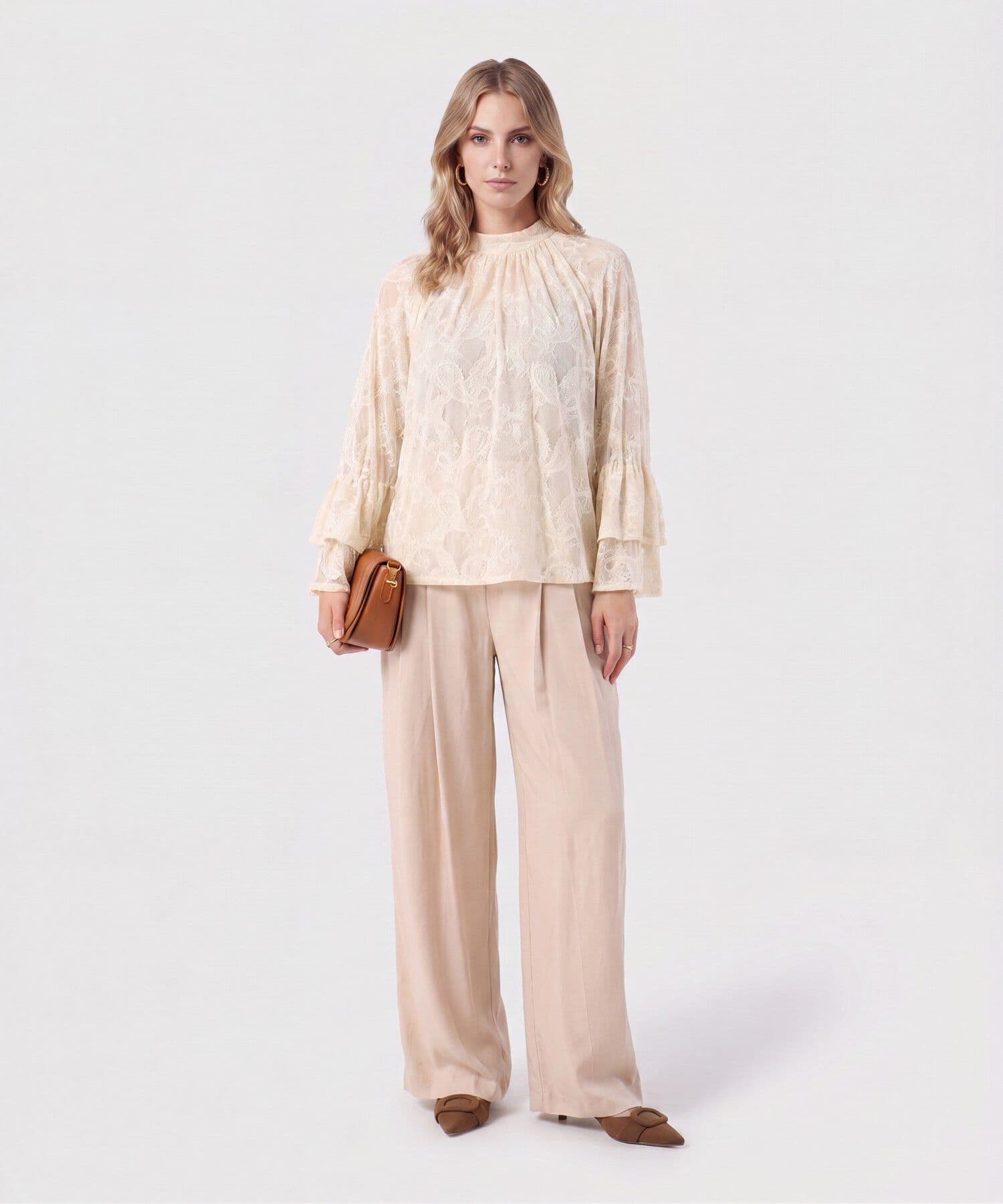 Blusa Calima Fluido arena para mujer, vista 2