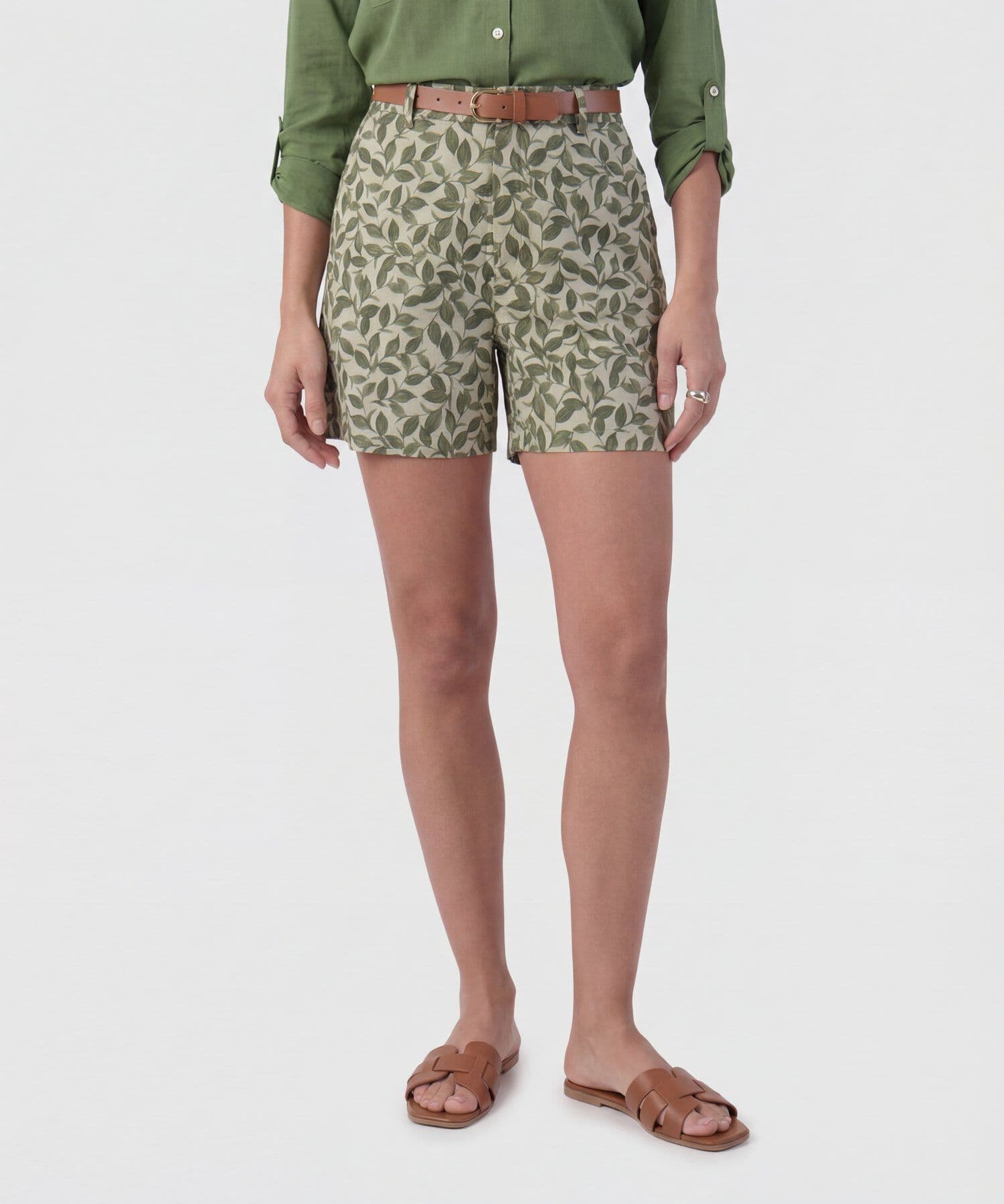 Bermuda Flora Relajado verde oliva para mujer, vista principal