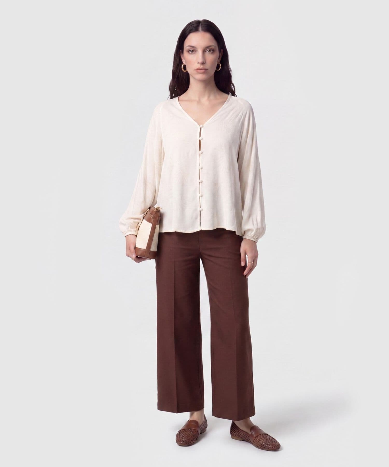 Pantalón Valle Edición Lino café para mujer, vista 2