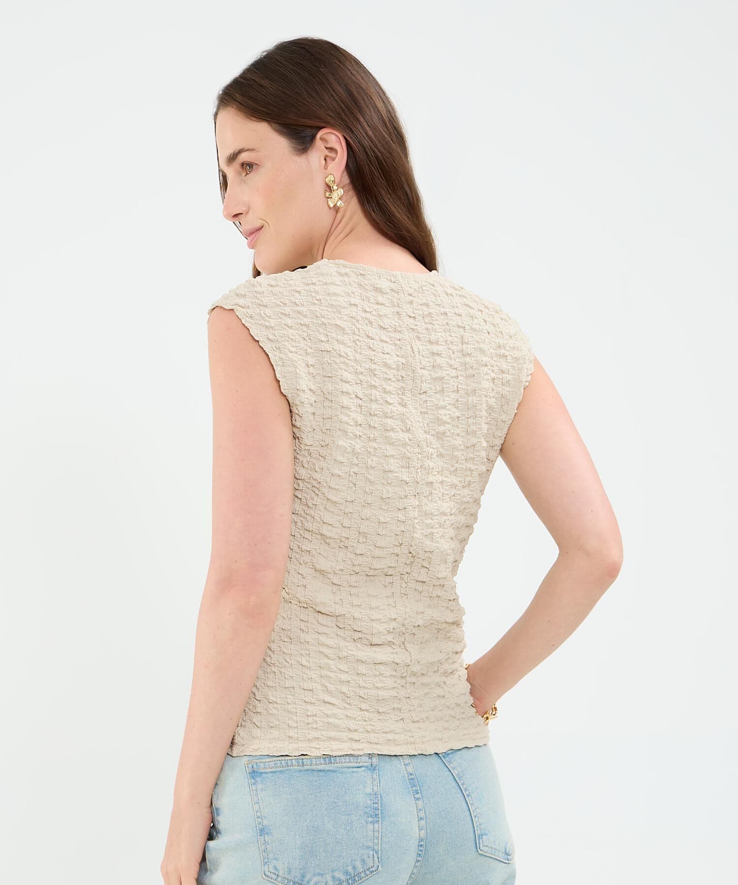 Camiseta Violeta Texturizado arena para mujer, vista 3