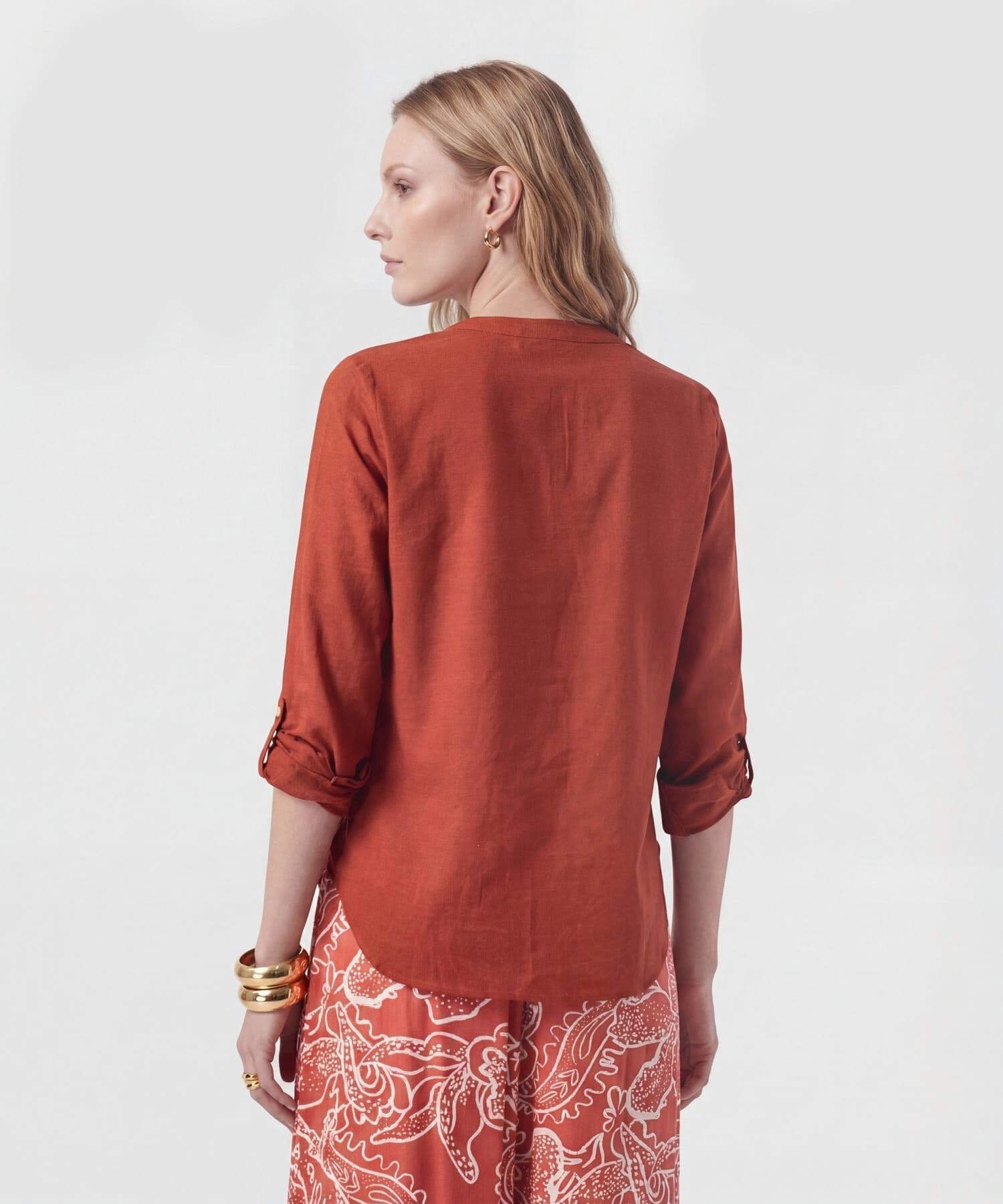 Blusa Laguna Edición Lino naranja para mujer, vista 4
