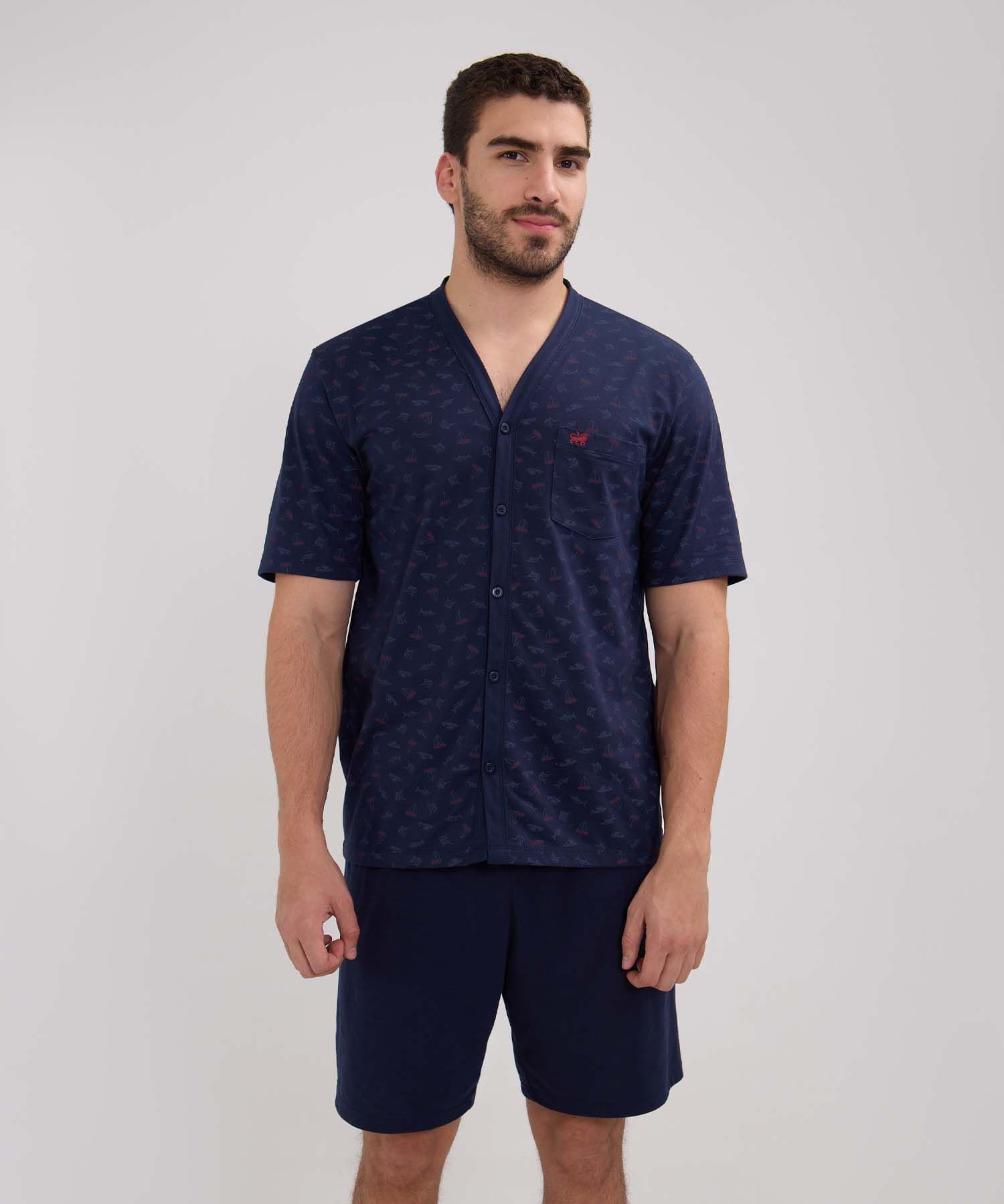 Pijama Coral de Viaje azul marino para hombre, vista 2