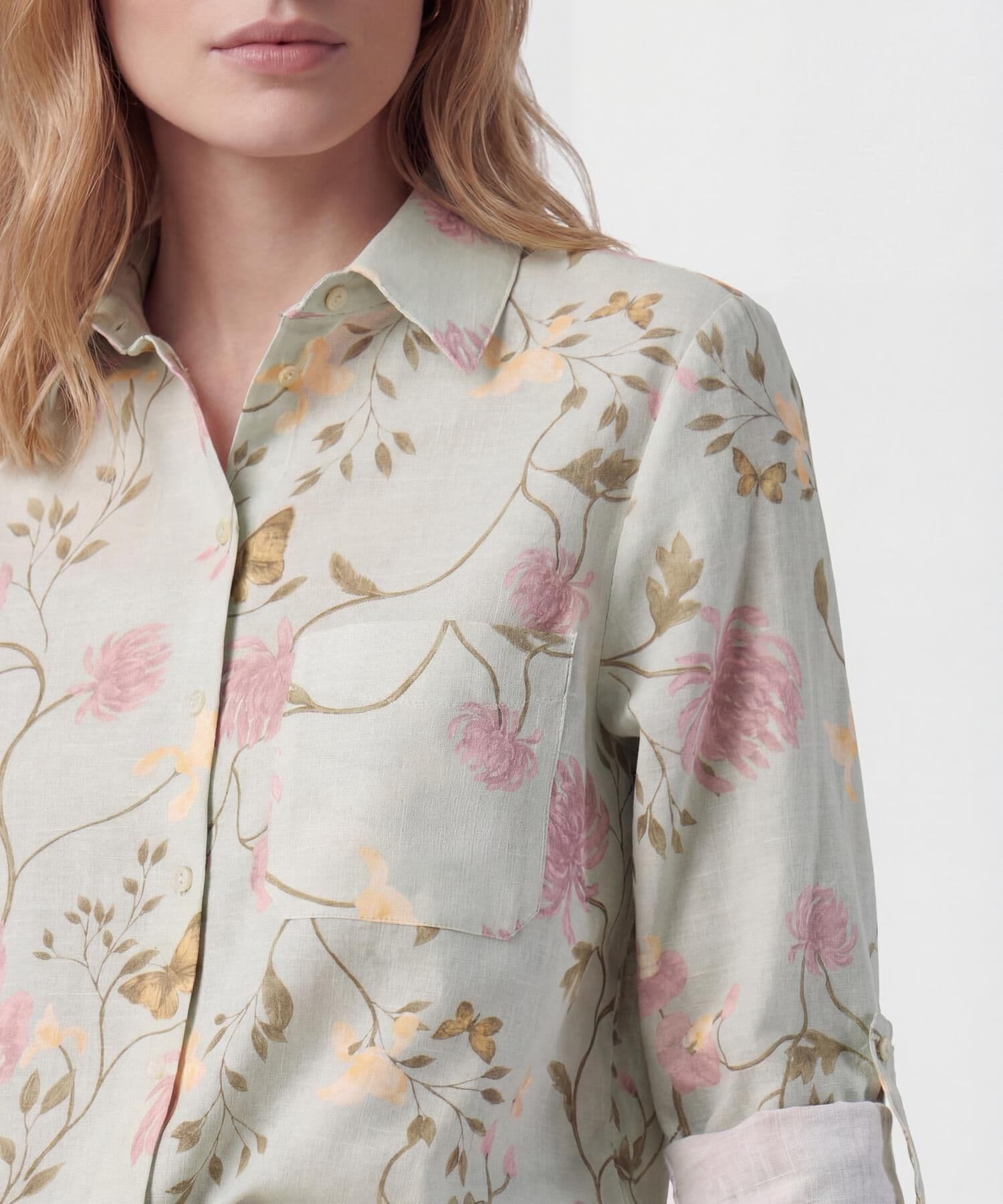 Camisa Horizonte Edición Lino verde oliva para mujer, vista 3