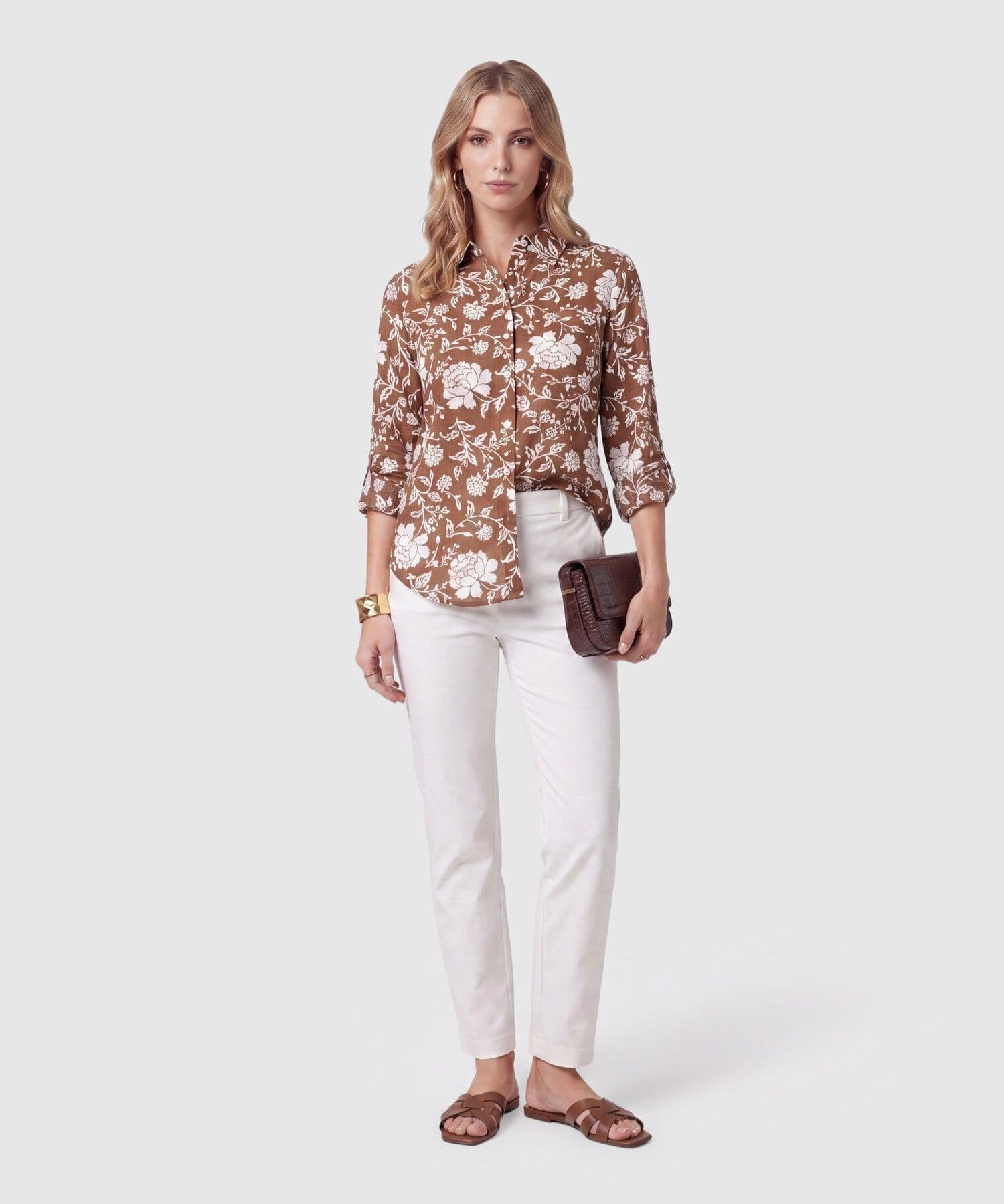 Camisa Oliva Edición Lino café para mujer, vista 2