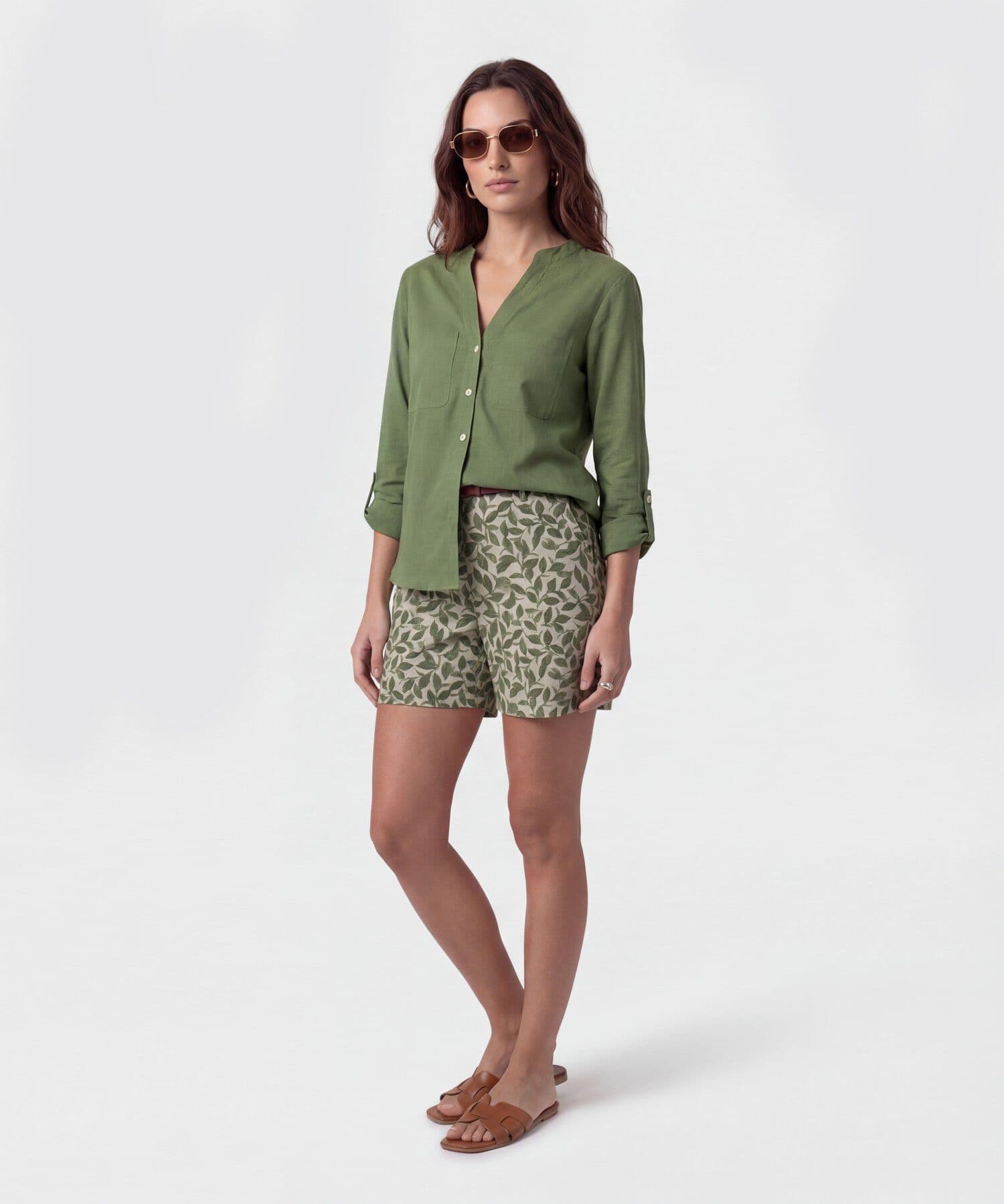 Bermuda Flora Relajado verde oliva para mujer, vista 2