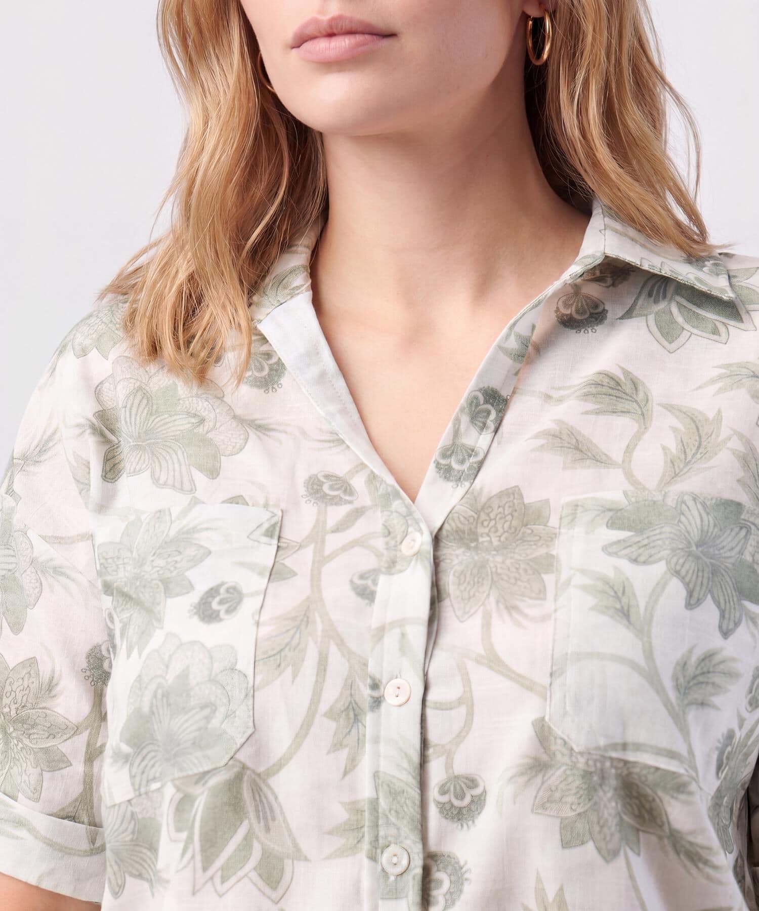 Camisa Andina Contemporáneo verde oliva para mujer, vista 3