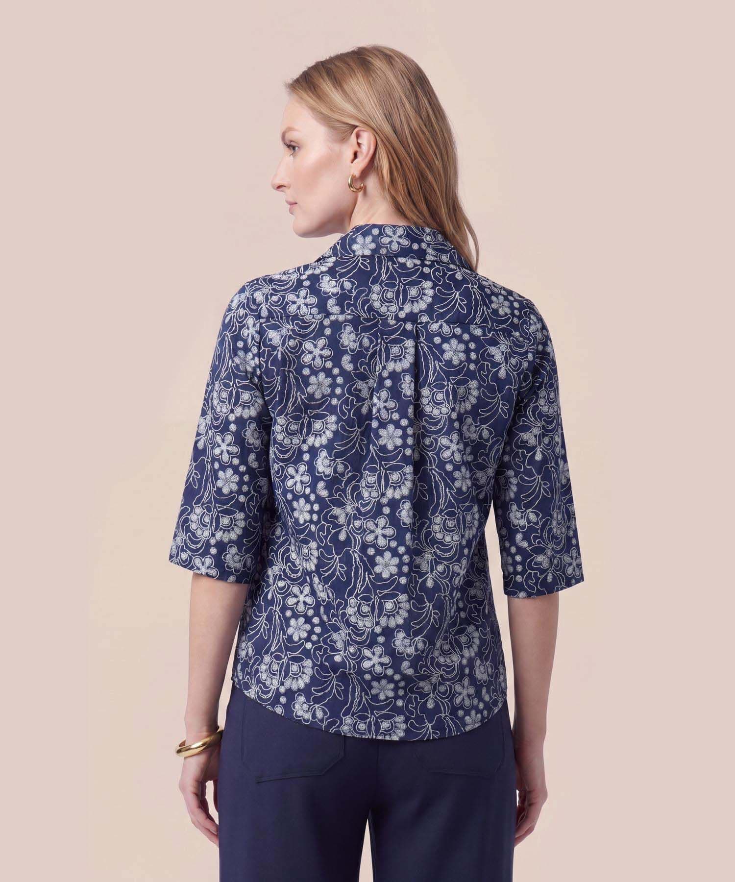 Blusa Flora Suave azul marino para mujer, vista 4