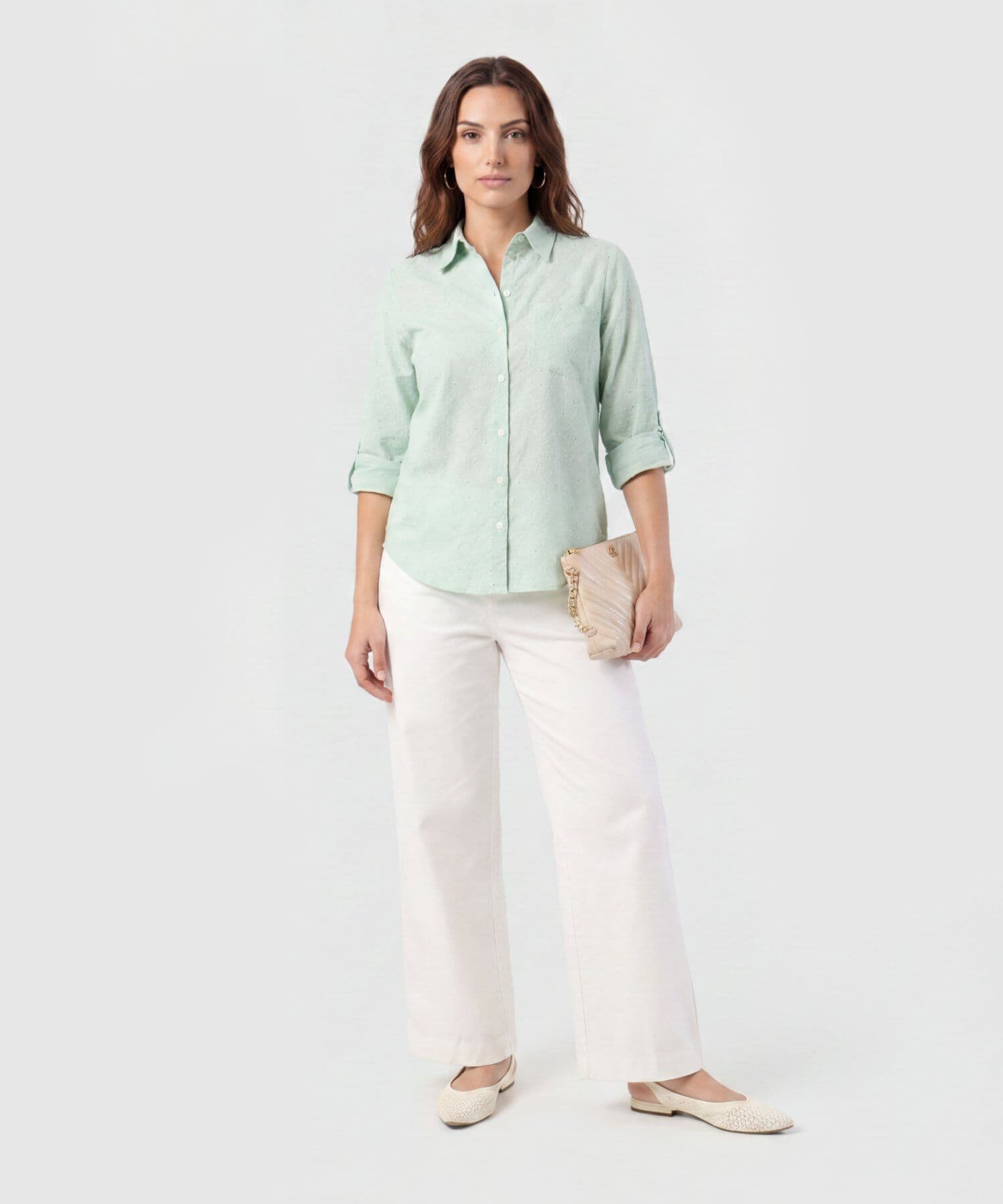 Camisa Solana Texturizado verde oliva para mujer, vista 2