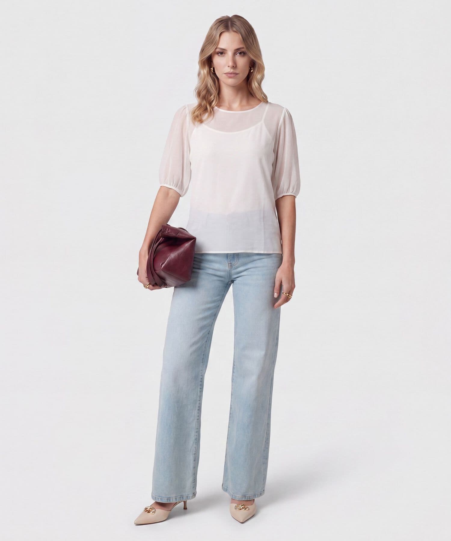 Blusa Flora Contemporáneo blanco para mujer, vista 2