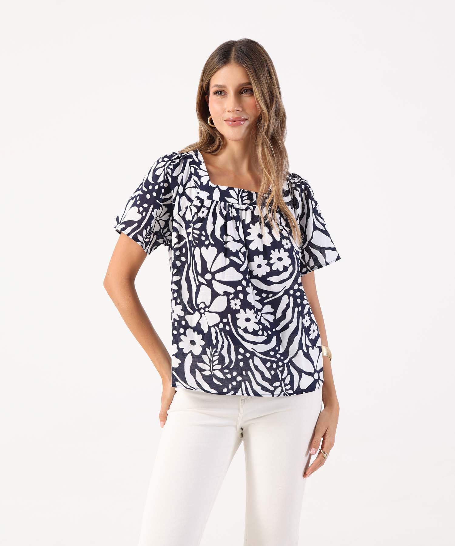 Blusa Litoral Relajado azul marino para mujer, vista principal