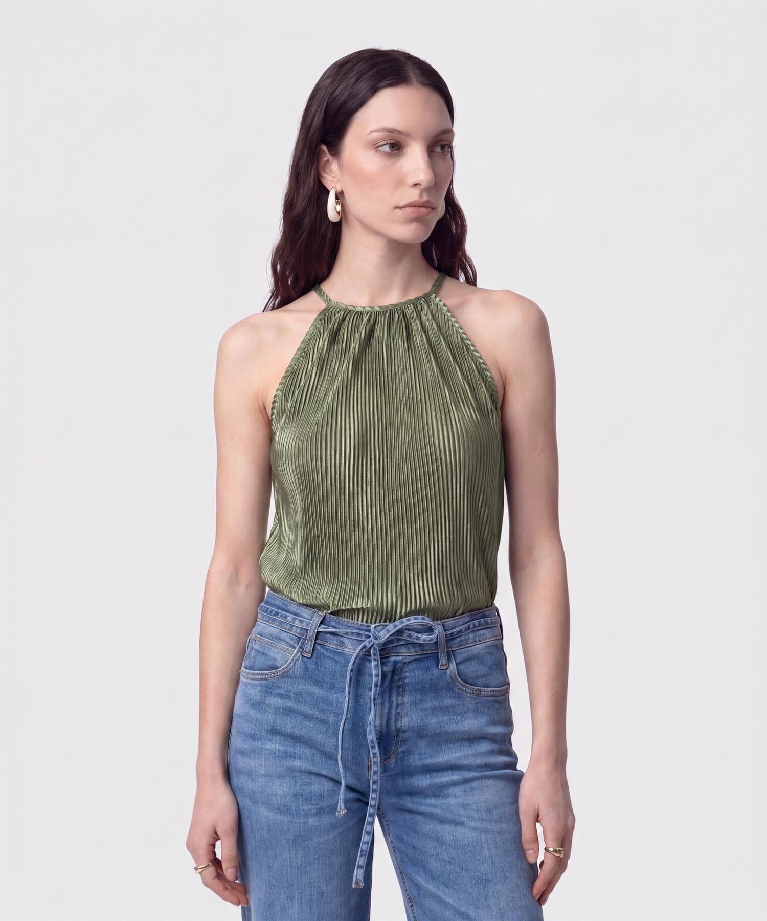 Blusa Solana de Viaje verde oliva para mujer, vista principal