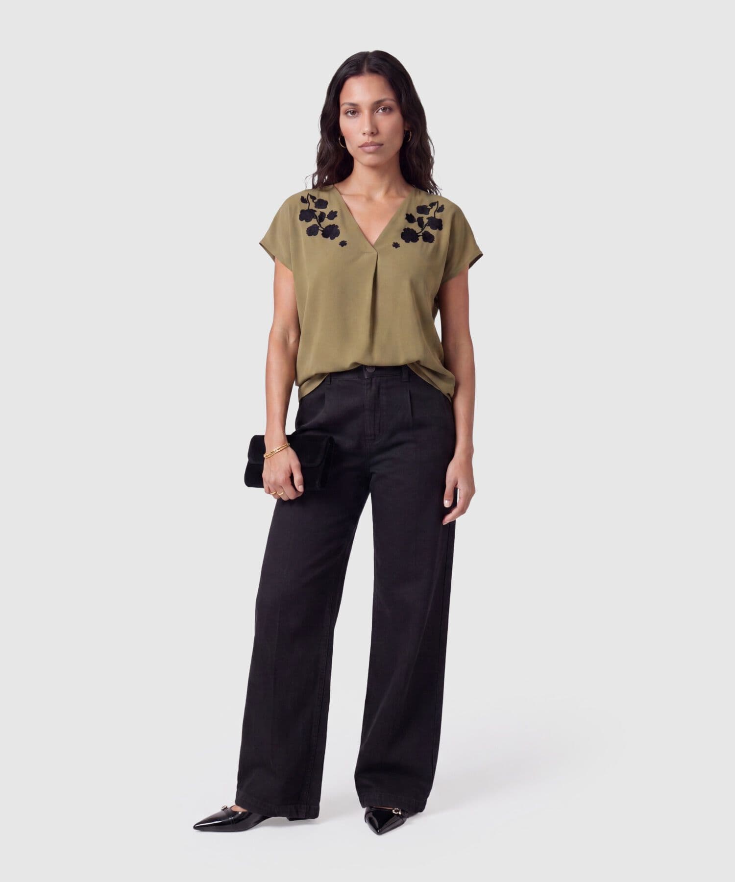 Blusa Oliva Edición Lino verde oliva para mujer, vista 2
