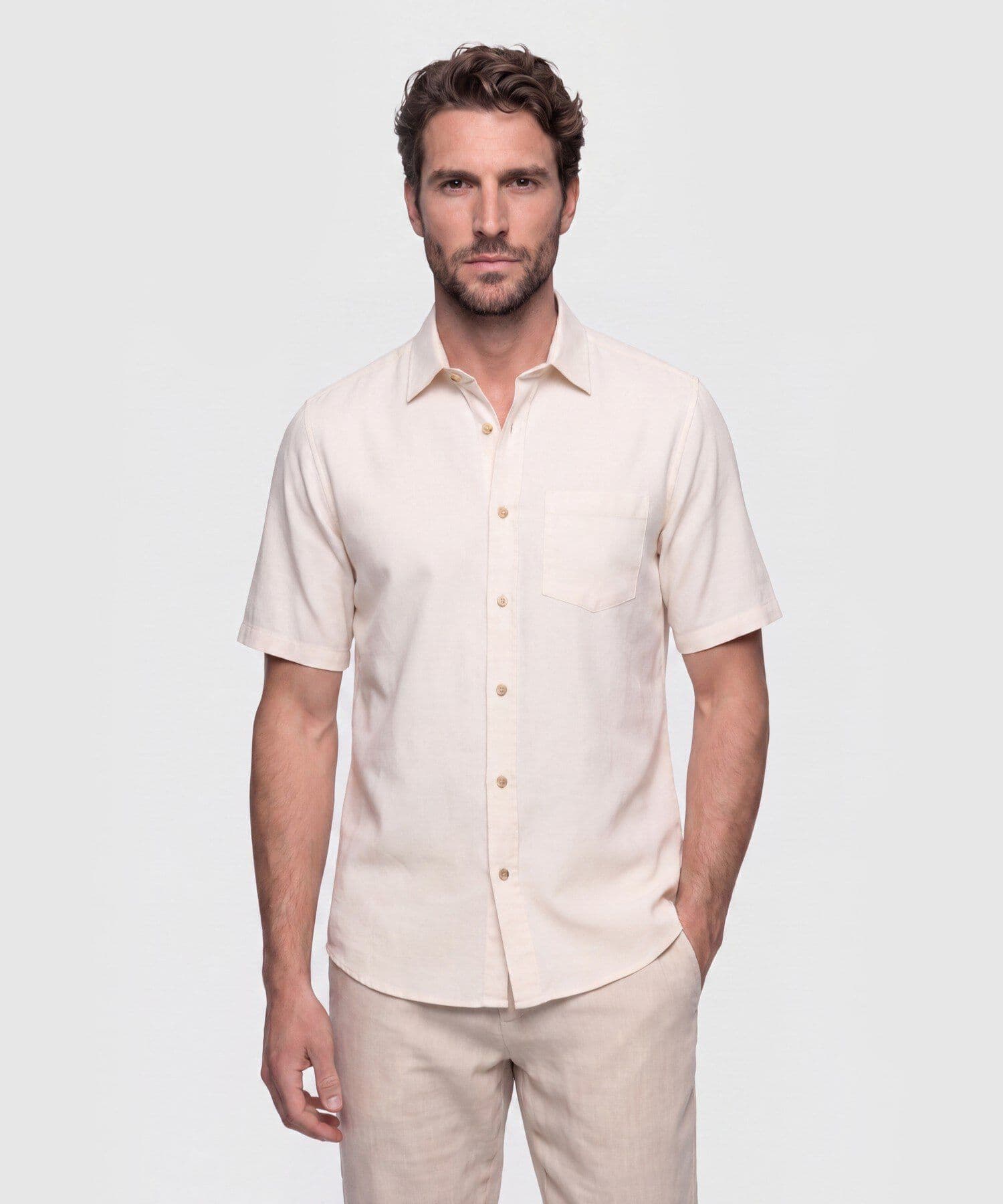 Camisa Sabana Relajado arena para hombre, vista principal