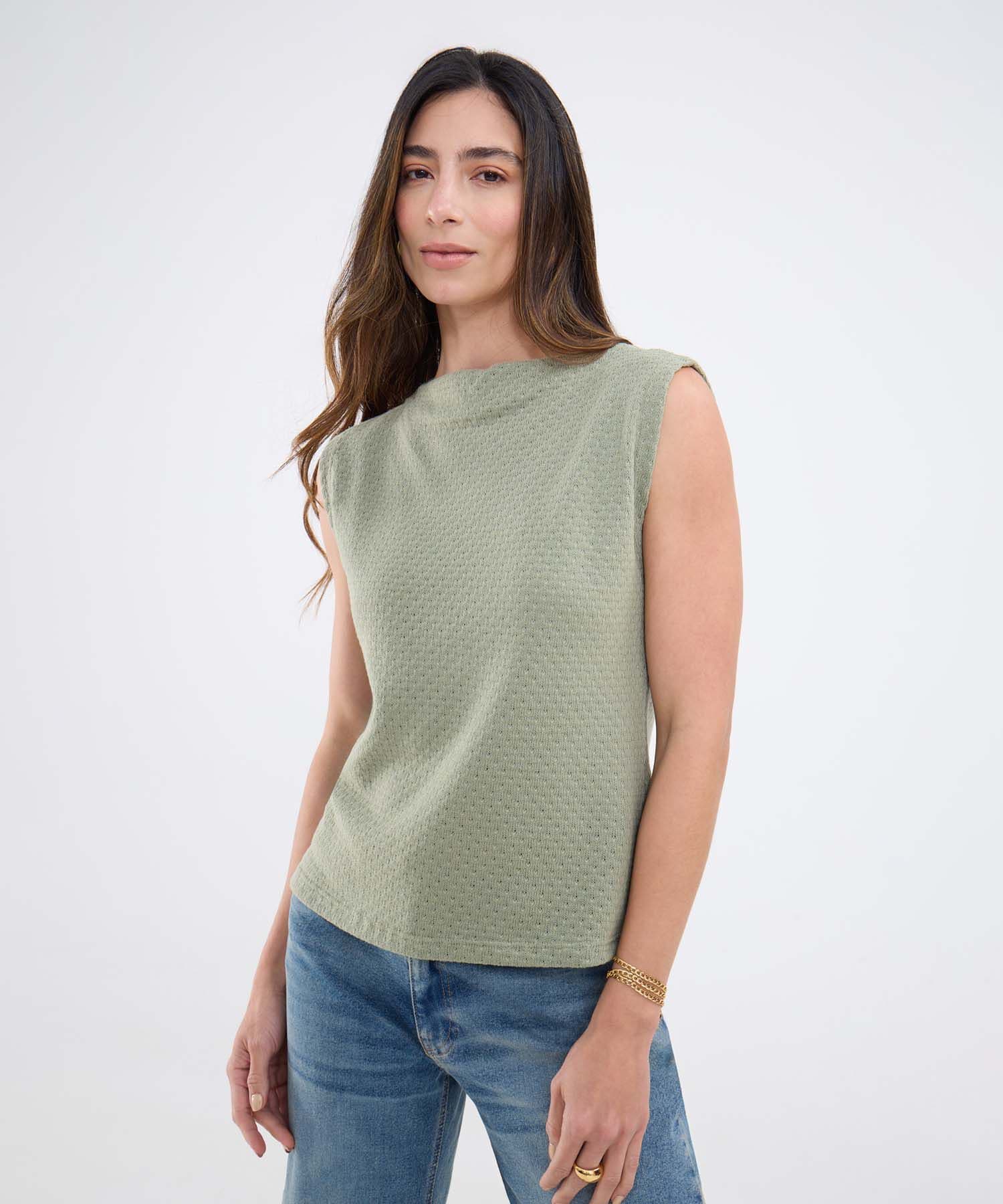 Camiseta Valle Edición Lino verde oliva para mujer, vista principal