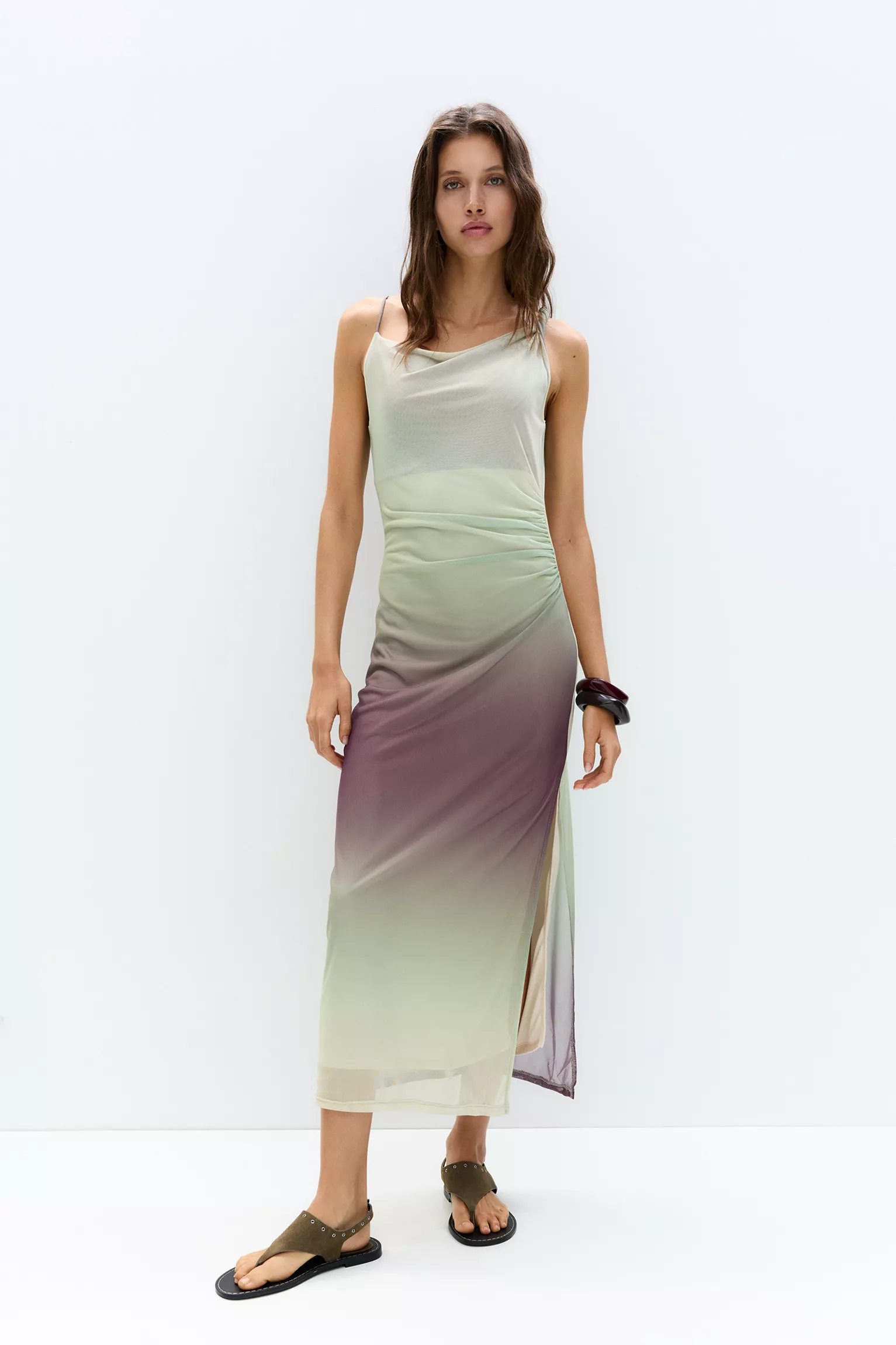 Vestido Niebla Minimalista arena para mujer, vista principal